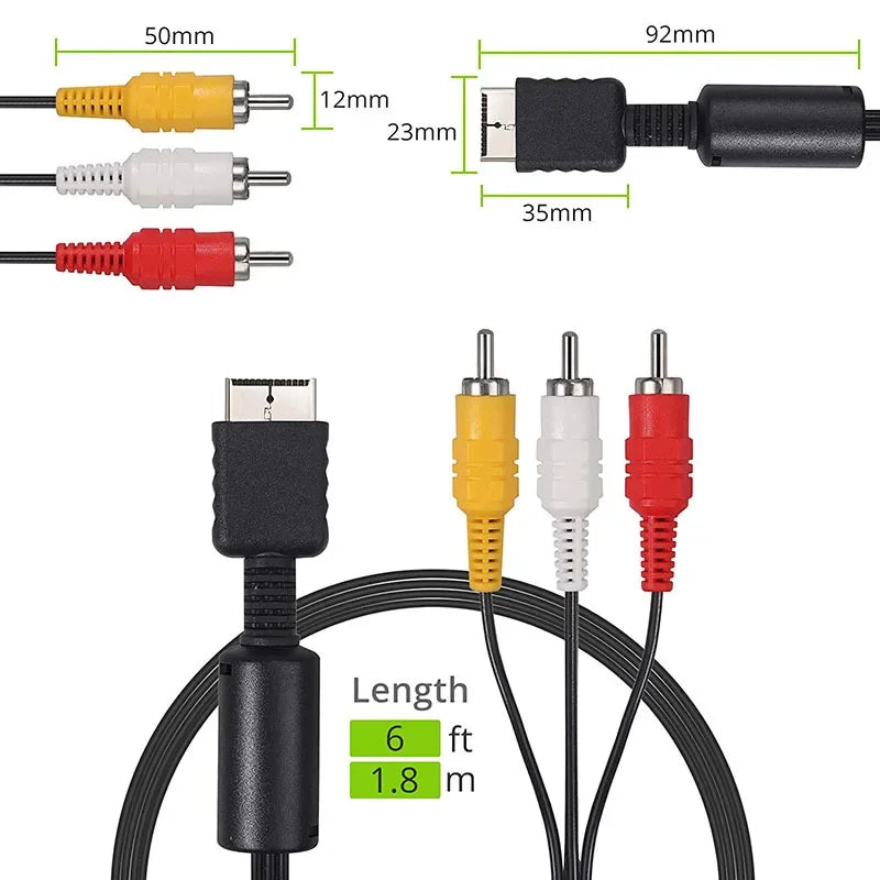 6ft/1.8m Audio Video AV Cable For PS3/PS2/PS1 TV Connection Cable