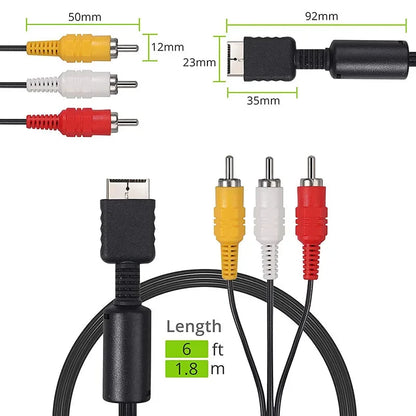 6ft/1.8m Audio Video AV Cable For PS3/PS2/PS1 TV Connection Cable