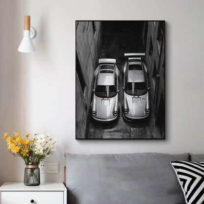 Porsche 911 Alpine Drive Poster Retro Alpine Trip Cartoon Prints Canvas
