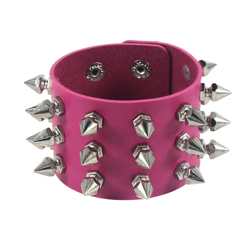 Punk Bracelet for Men Women Goth Black Leather Wristband with Metal Spike Studded Spike Rivets Cuff Bangle Adjustable