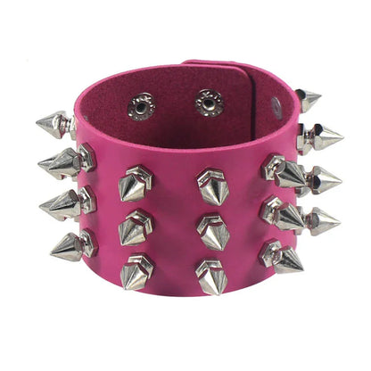 Punk Bracelet for Men Women Goth Black Leather Wristband with Metal Spike Studded Spike Rivets Cuff Bangle Adjustable