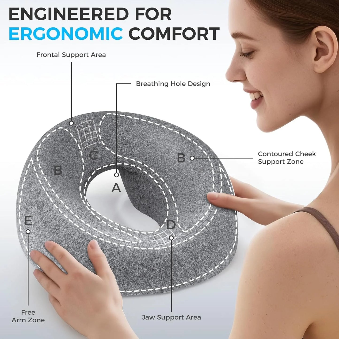 Ergonomics Lying Down Pillow Memory Foam Breathable Head Support Pillow Snap Body Massage Face Rest Pillow for Beauty Salon