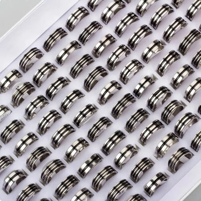 10/20/30/50Pcs/lot Retro Stainless Steel Men Women Rings With Fashion Trendy Line Design Mixed Style Daily Party Jewelry Gifts
