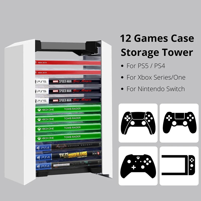 Ps5 12 Disks Blu-Ray Video Game Disk Case Universal Tower Vertical Stand