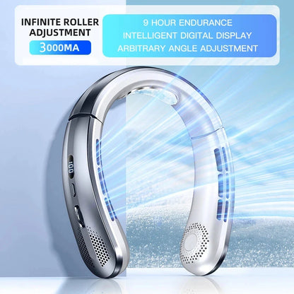 Portable Neck Fan Power Air Cooler USB Rechargeable Electric Fan