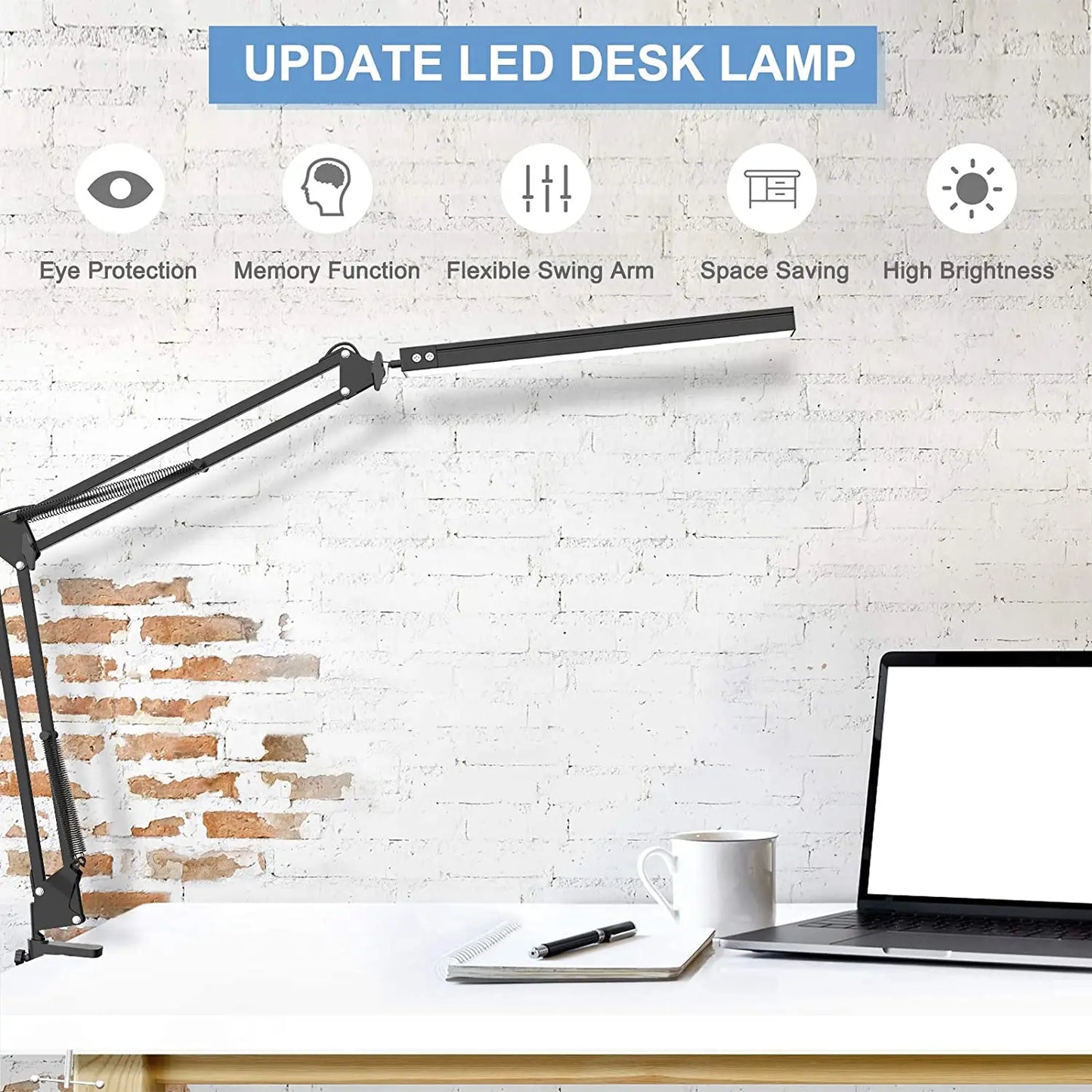 LED Desk Lamp Eye-Caring Adjustable Swing Arm Table Light