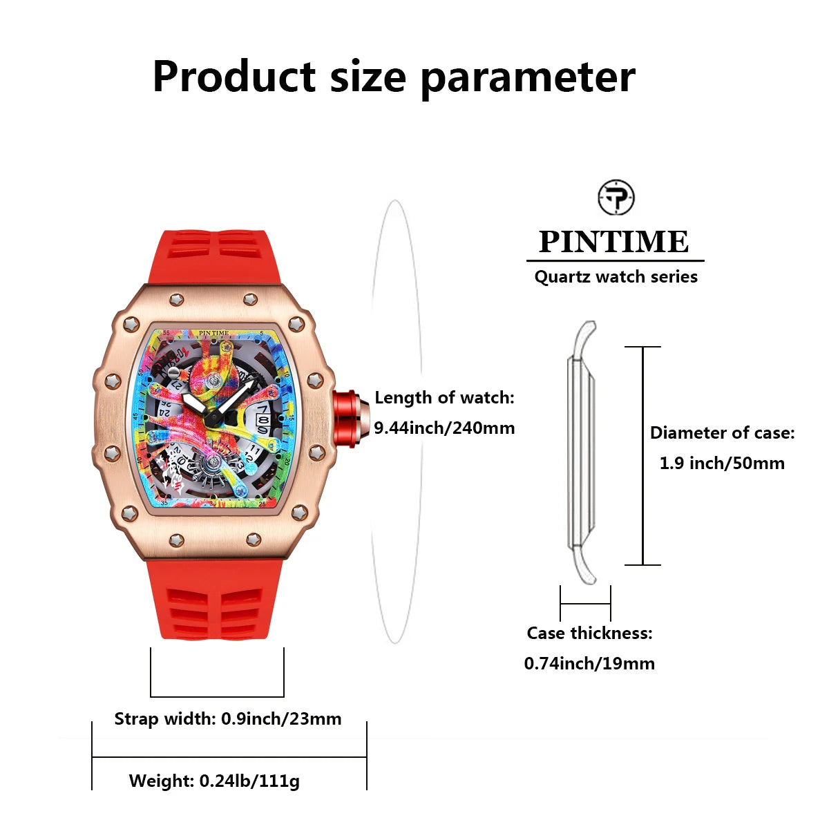 Watch Tonneau Men Quartz Graffiti Dial Date Waterproof Wristwatches