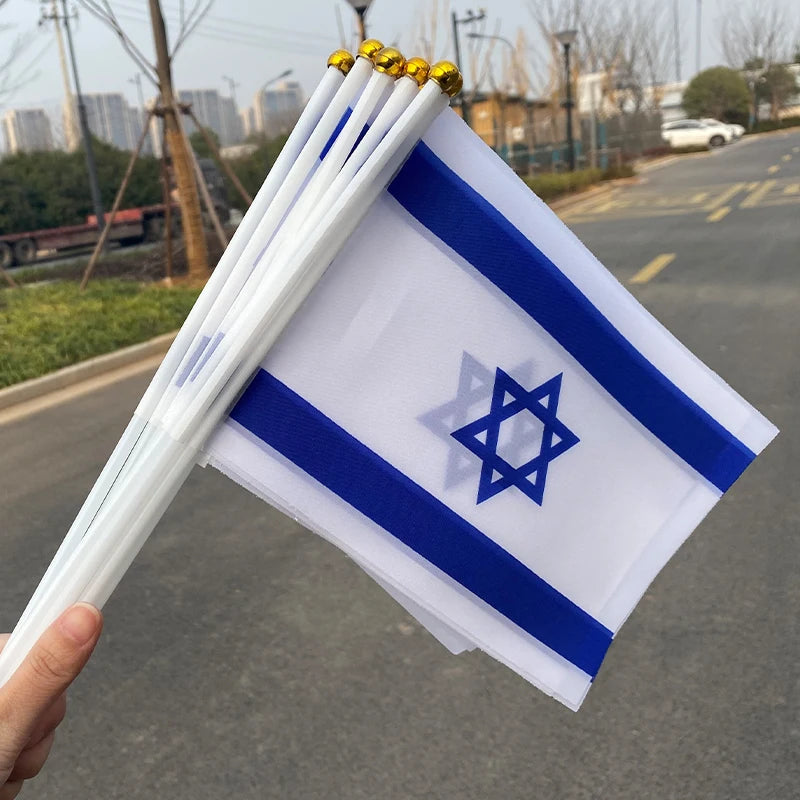 14x21CM 50pcs Israel flag Israel hand flags PVC Pole