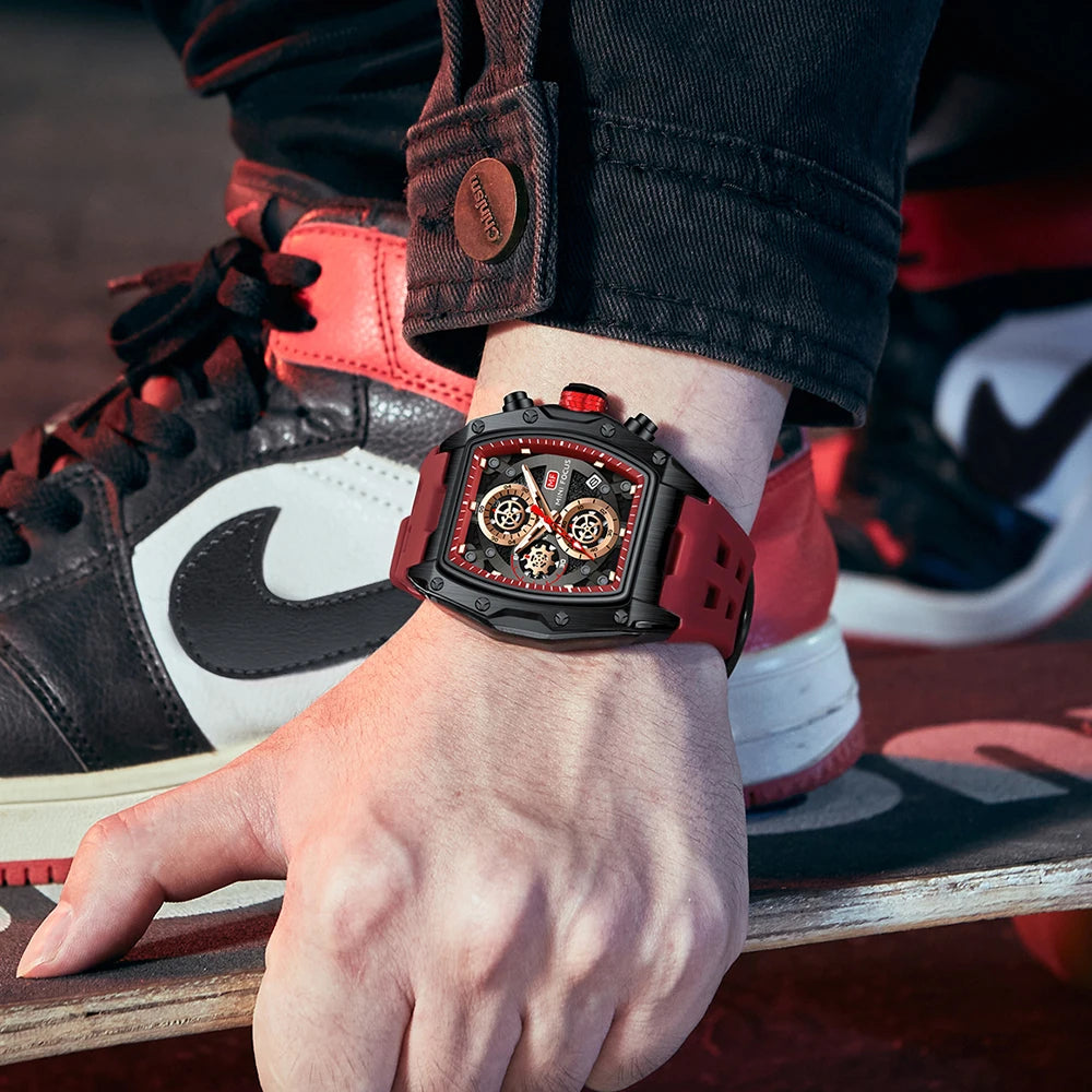 Tourbillion Quartz Watch Chronograph Wrist Watch Bordeaux