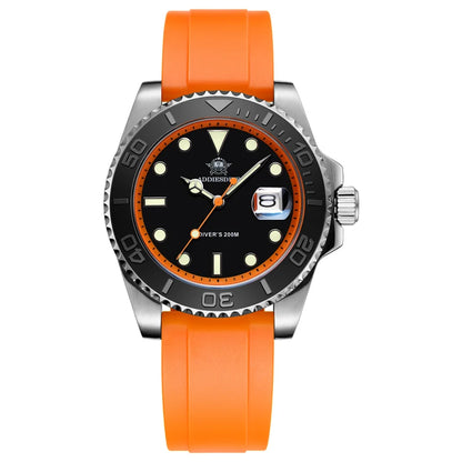 YELLOW Quartz Watch Calendar 200m Diver Silicone Men Sport Watch