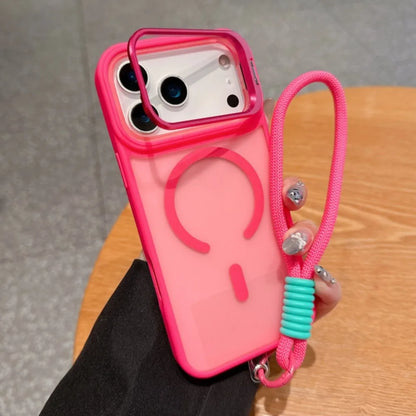 Wrist Strap Matte Lens Holder Case For iPhone 17 Air 16 15 14 Plus 13 12 11 Pro Max Mini For Magsafe Magnetic Lanyard Hard Cover