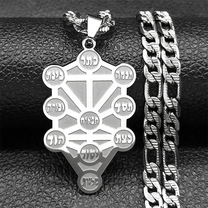 Kabbalah Tree of Life Hebrew Pendant Necklace Unisex Cabala Stainless Steel Jewelry