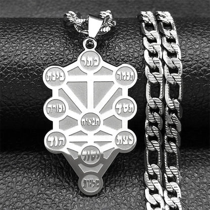Kabbalah Tree of Life Hebrew Pendant Necklace Unisex Cabala Stainless Steel Jewelry