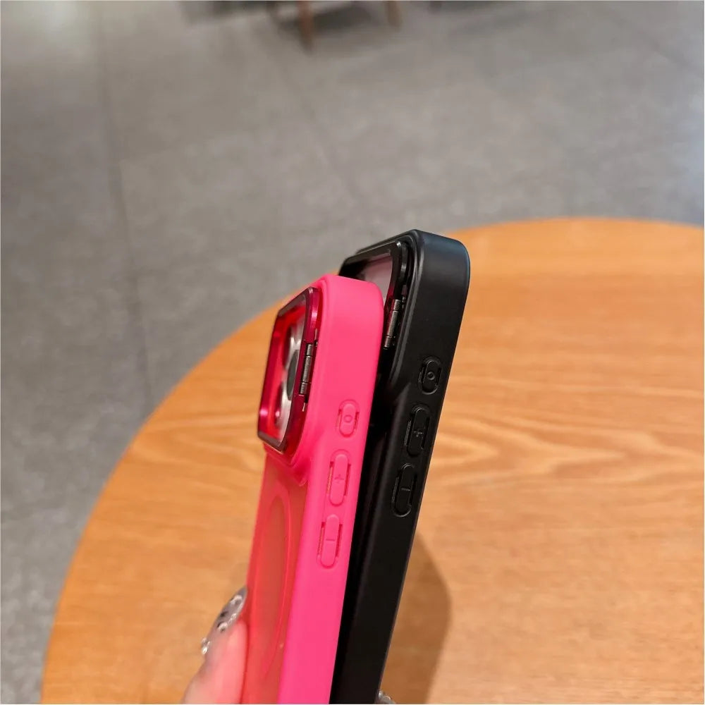 Wrist Strap Matte Lens Holder Case For iPhone 17 Air 16 15 14 Plus 13 12 11 Pro Max Mini For Magsafe Magnetic Lanyard Hard Cover