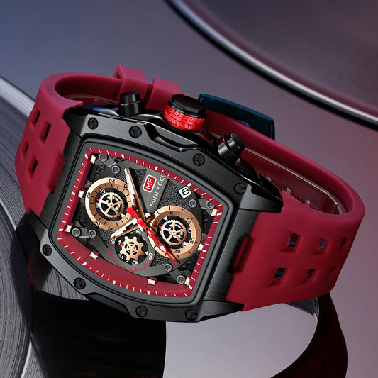 Tourbillion Quartz Watch Chronograph Wrist Watch Bordeaux