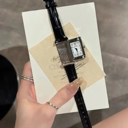 Retro Square Quartz Watch Reversible Leather Strap Unique 21*36mm NEW