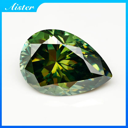 Never Fake Pear Cut Green Moissanite Stone with Certificate VVS1 Moissanite Loose Gemstones Pass Diamond Tester with GRA