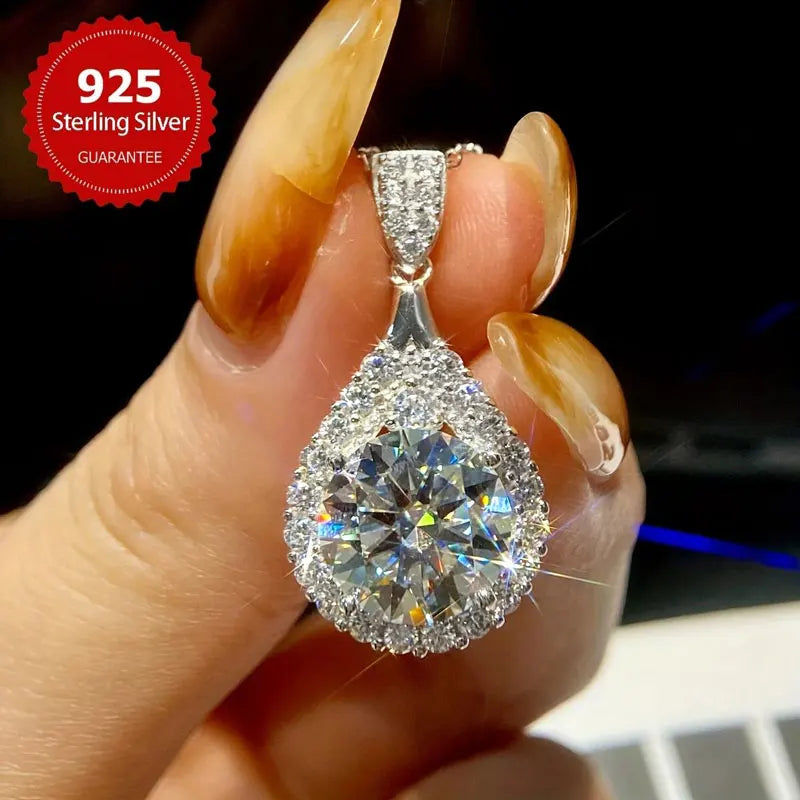 Moissanite Water Drop Necklace Pendant Jewelry Certified 925 Sterling Silver 18K White Gold Plated