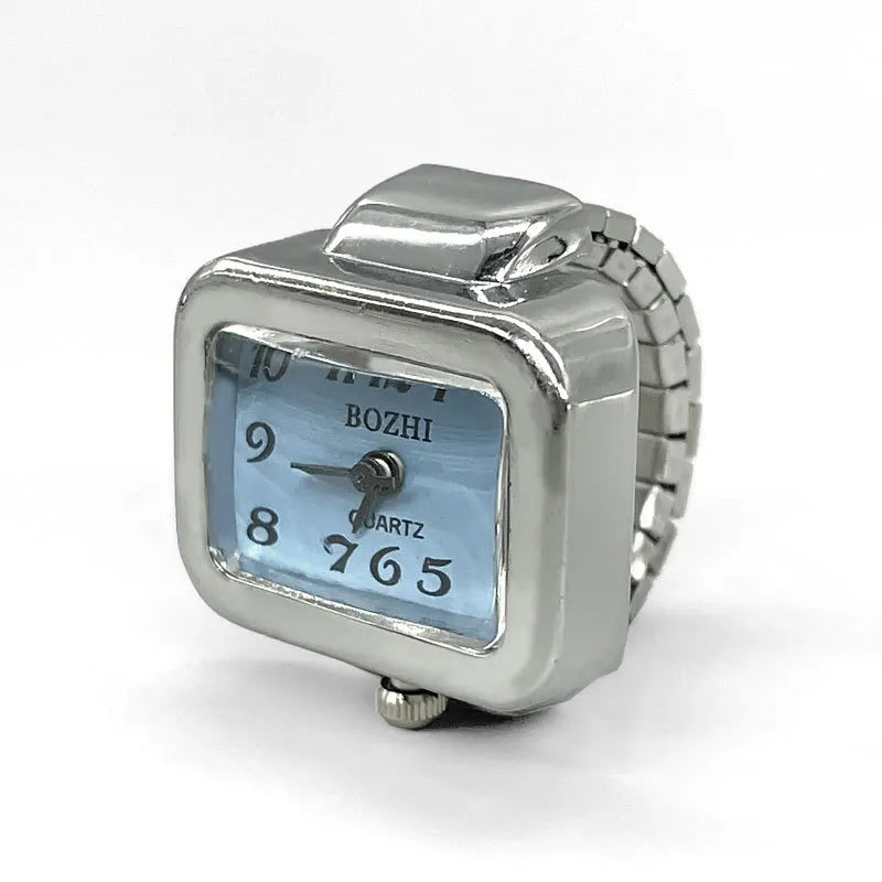 Jewelry Finger Watch for Women Stretchy Elastic Band Round Simple Dial Quartz Ring Watches for Daily & Office
