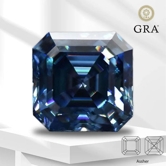 Moissanite Sapphire Blue Asscher Cut With GRA Certificate
