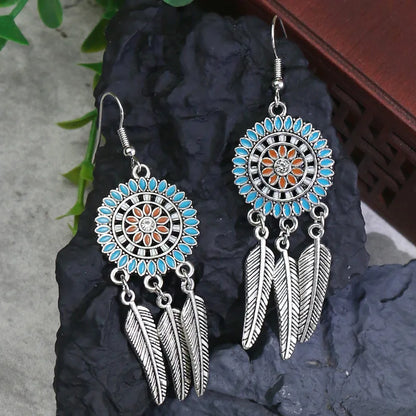 53 Styles Bohemian Vintage Tibetan Silver Geometric Drop Earrings For Women Ethnic Blue Stone Tassel Dangle Earrings Jewelry