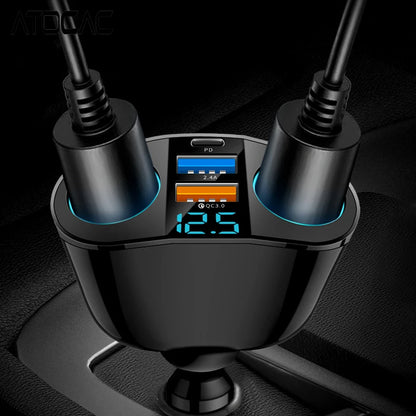 Car Lighter Adapter 66W Fast Charging PD Type C 3.0 USB Ports LED