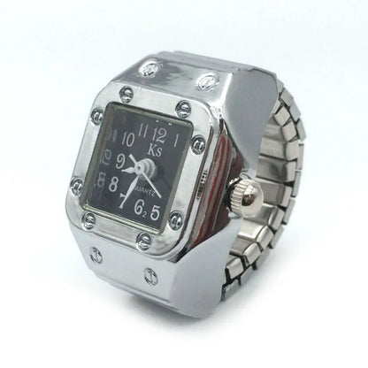 Jewelry Finger Watch for Women Stretchy Elastic Band Round Simple Dial Quartz Ring Watches for Daily & Office