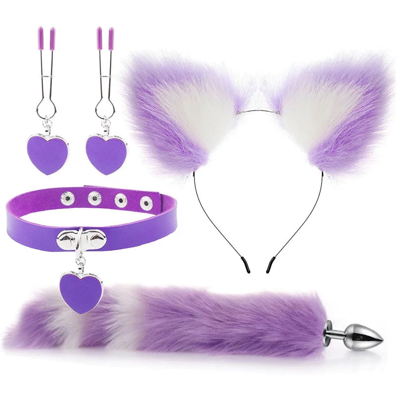 Sexy Fox Tail Butt Plug Sexy Plush Cat Ear Headband For Women Couples