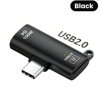 TF Card to Type-C Reader 2 Options Support 2TB & Charging 3.0 100W Fast Charging for iPhone 15/16 PC