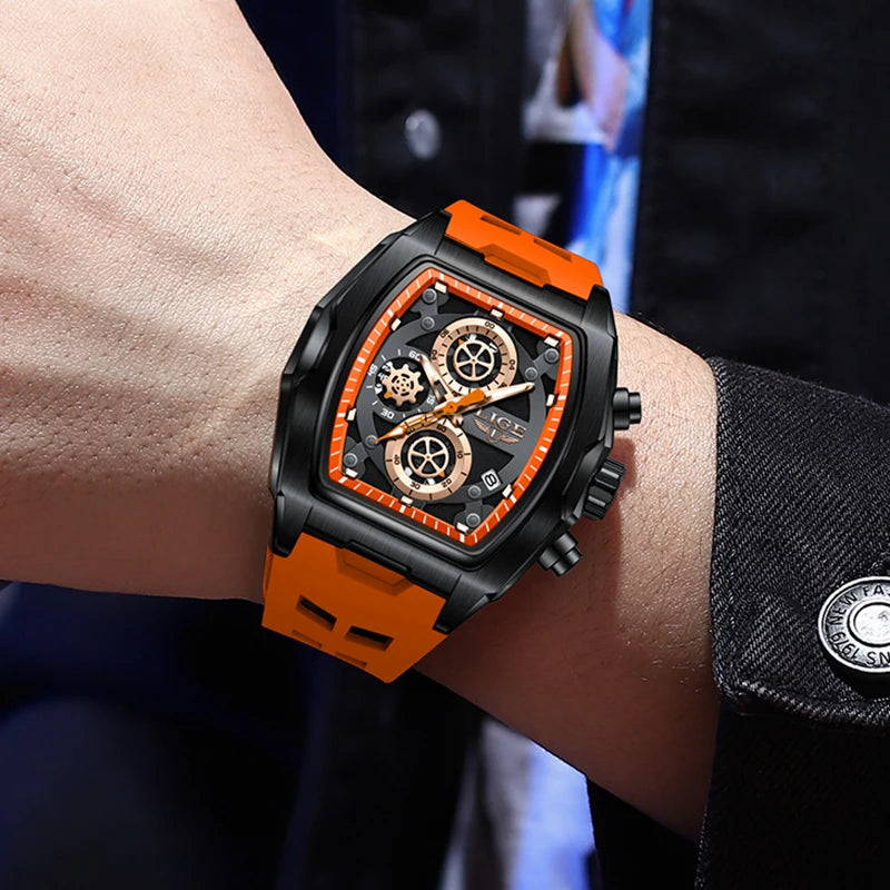 Silicone Watch Square Chronograph Sport Casual Wearing