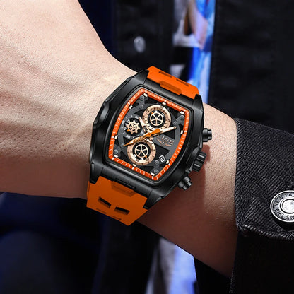 Silicone Watch Square Chronograph Sport Casual Wearing