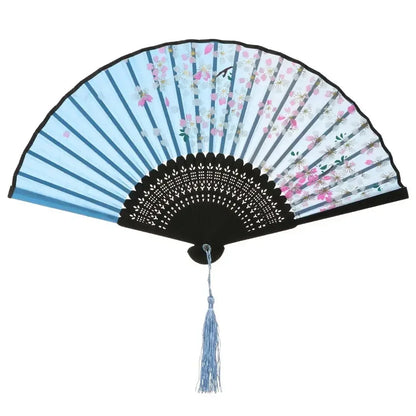 Retro Flower Pattern Home Decoration Elegent Bamboo Folding Fan Chinese Style Painting Handheld Fan Dance Performance Props