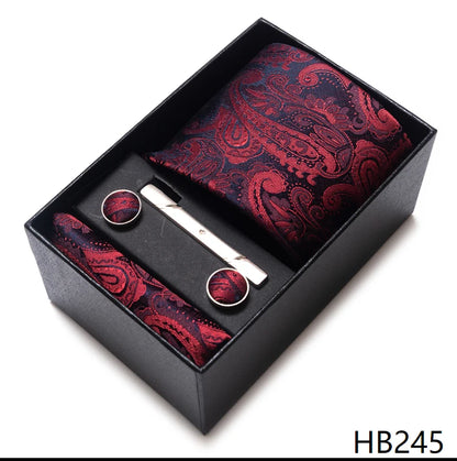 100% Silk Brand Tie Handkerchief Cufflink Set For Men Necktie Holiday Gift Box Blue Gold Suit Accessories Slim Wedding Gravatas