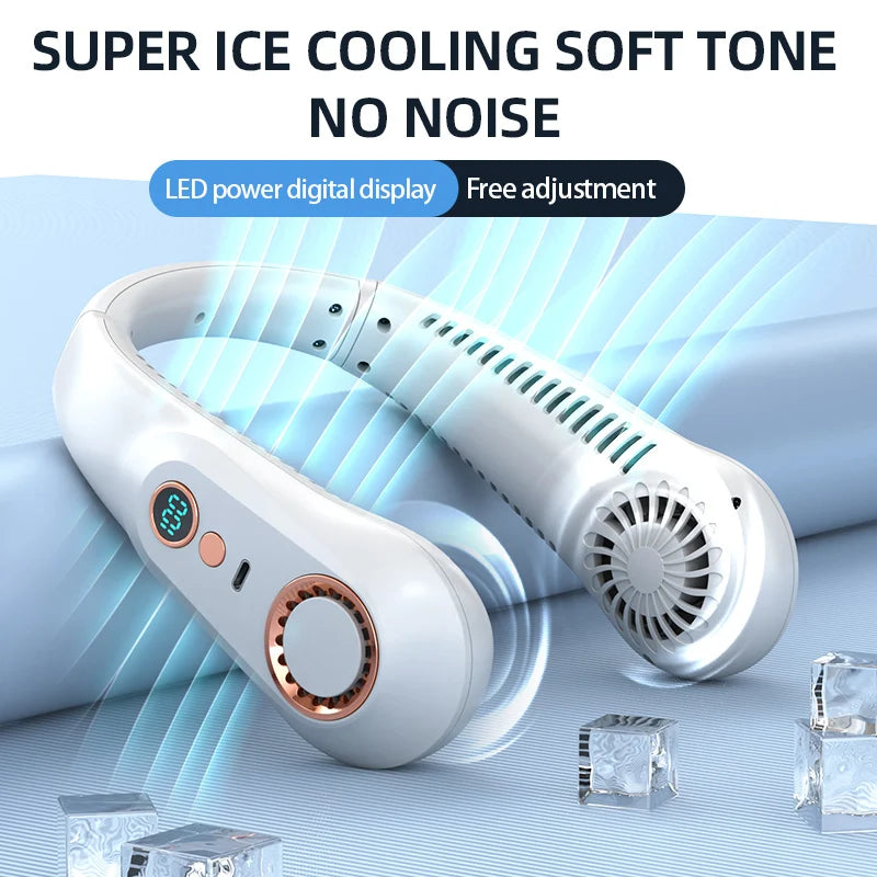 Portable Neck Fan Power Air Cooler USB Rechargeable Electric Fan