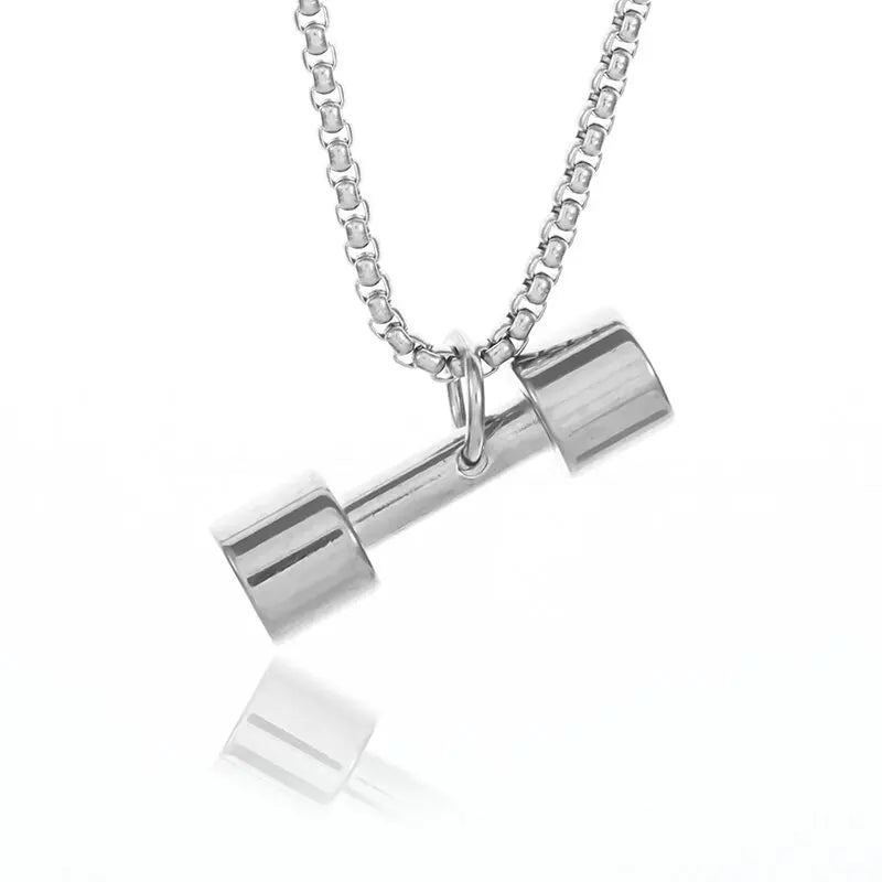 Titanium Steel Dumbbell Pendant Necklace Barbell Fitness Pendant Unisex Sports Jewelry