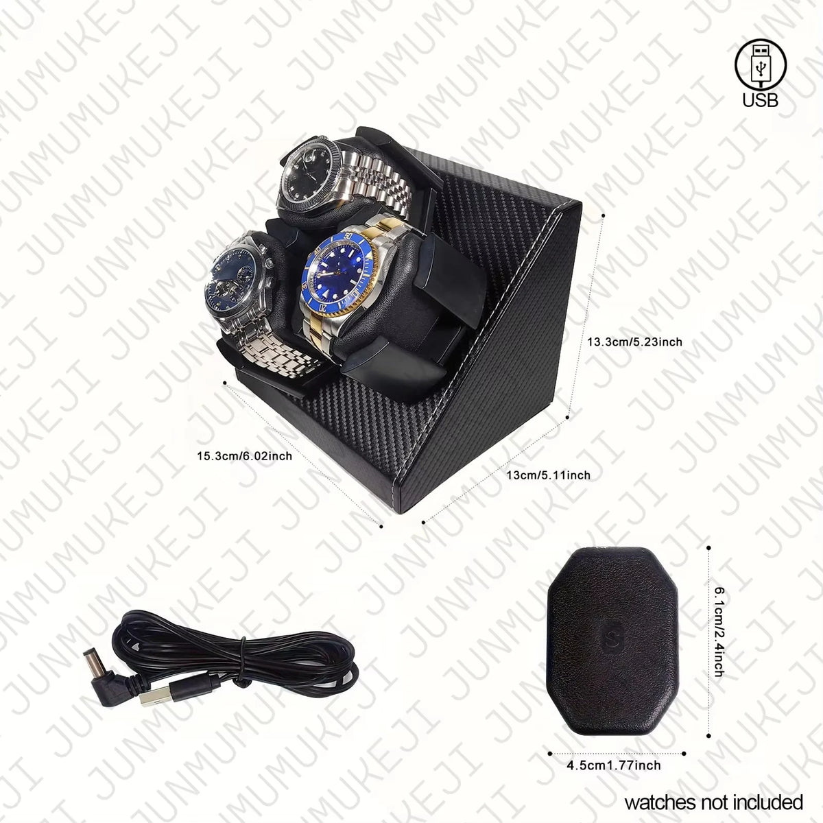 Watch Winder for Automatic Watches 3 Watches Rotating Storage Automatic Winding USB Power