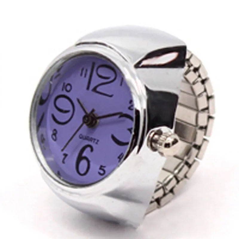 Jewelry Finger Watch for Women Stretchy Elastic Band Round Simple Dial Quartz Ring Watches for Daily & Office