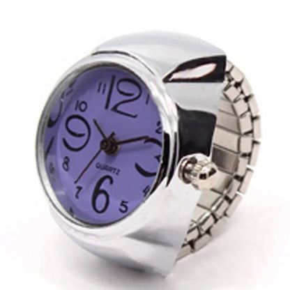 Jewelry Finger Watch for Women Stretchy Elastic Band Round Simple Dial Quartz Ring Watches for Daily & Office