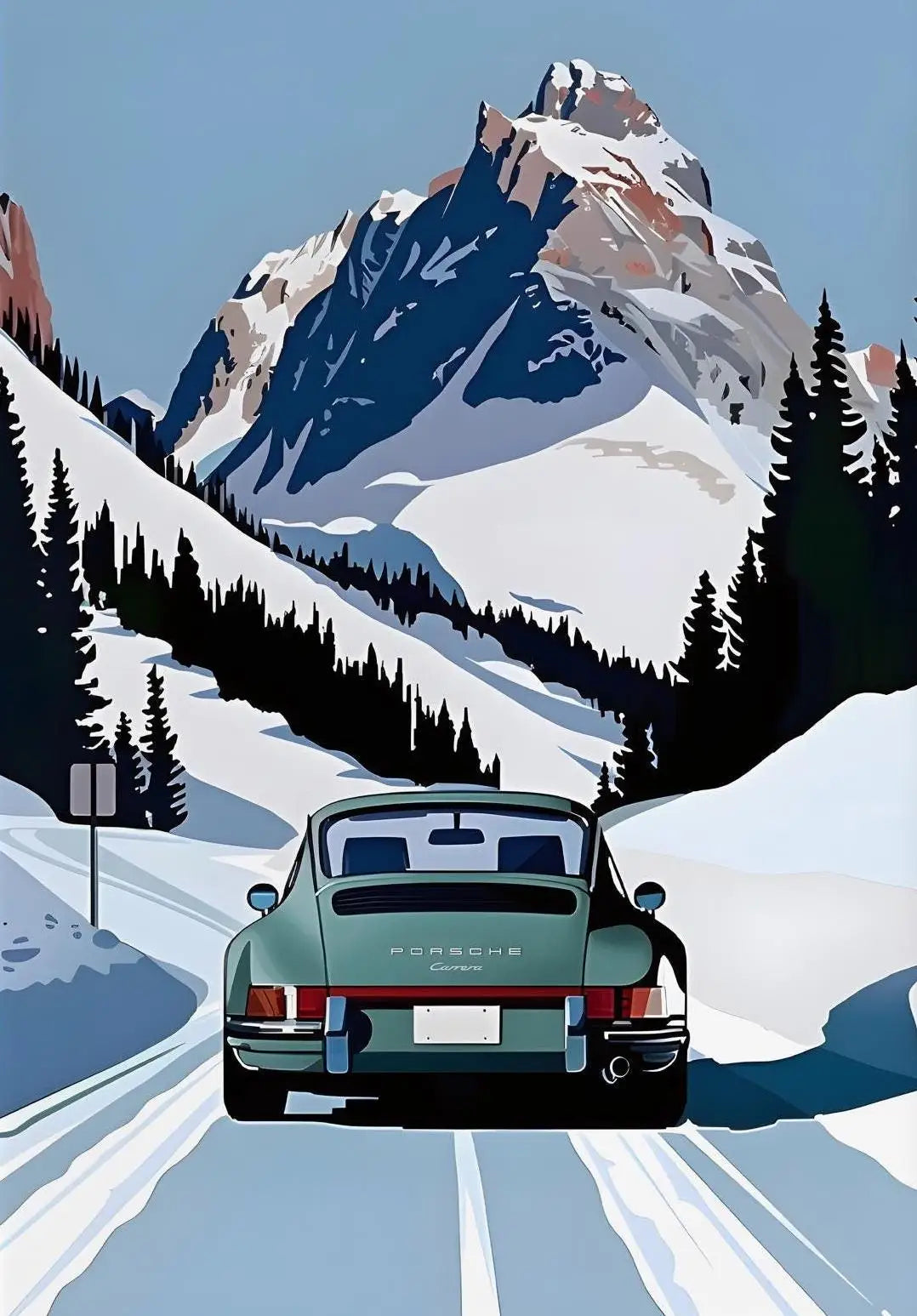 Porsche 911 Alpine Drive Poster Retro Alpine Trip Cartoon Prints Canvas