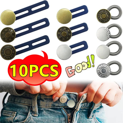 10PC Metal Button Extender For Pants Jeans Free Sewing Waist Extenders