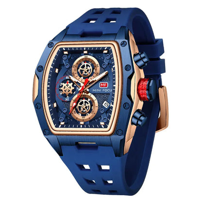 Gold & Blue Quartz Watch Chronograph Wristwatch Luminous Hands