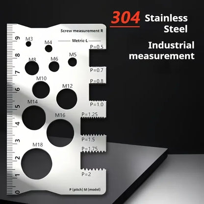 Stainless Steel Screw Measuring Gauge Set - Precision Thread Pitch & Bolt Size Caliper Tool | M12 Diameter Ruler | Ideal Fat