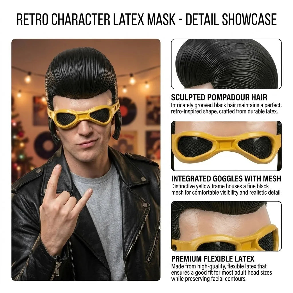 Tony Pitony REAL Elvis Half Face Mask Latex Retro Costume Accessory Singer Fan