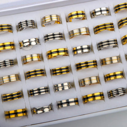 10/20/30/50Pcs/lot Retro Stainless Steel Men Women Rings With Fashion Trendy Line Design Mixed Style Daily Party Jewelry Gifts