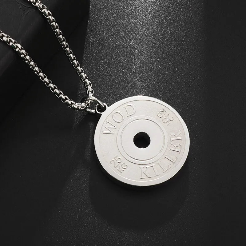 Titanium Steel Dumbbell Pendant Necklace Barbell Fitness Pendant Unisex Sports Jewelry