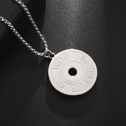 Titanium Steel Dumbbell Pendant Necklace Barbell Fitness Pendant Unisex Sports Jewelry