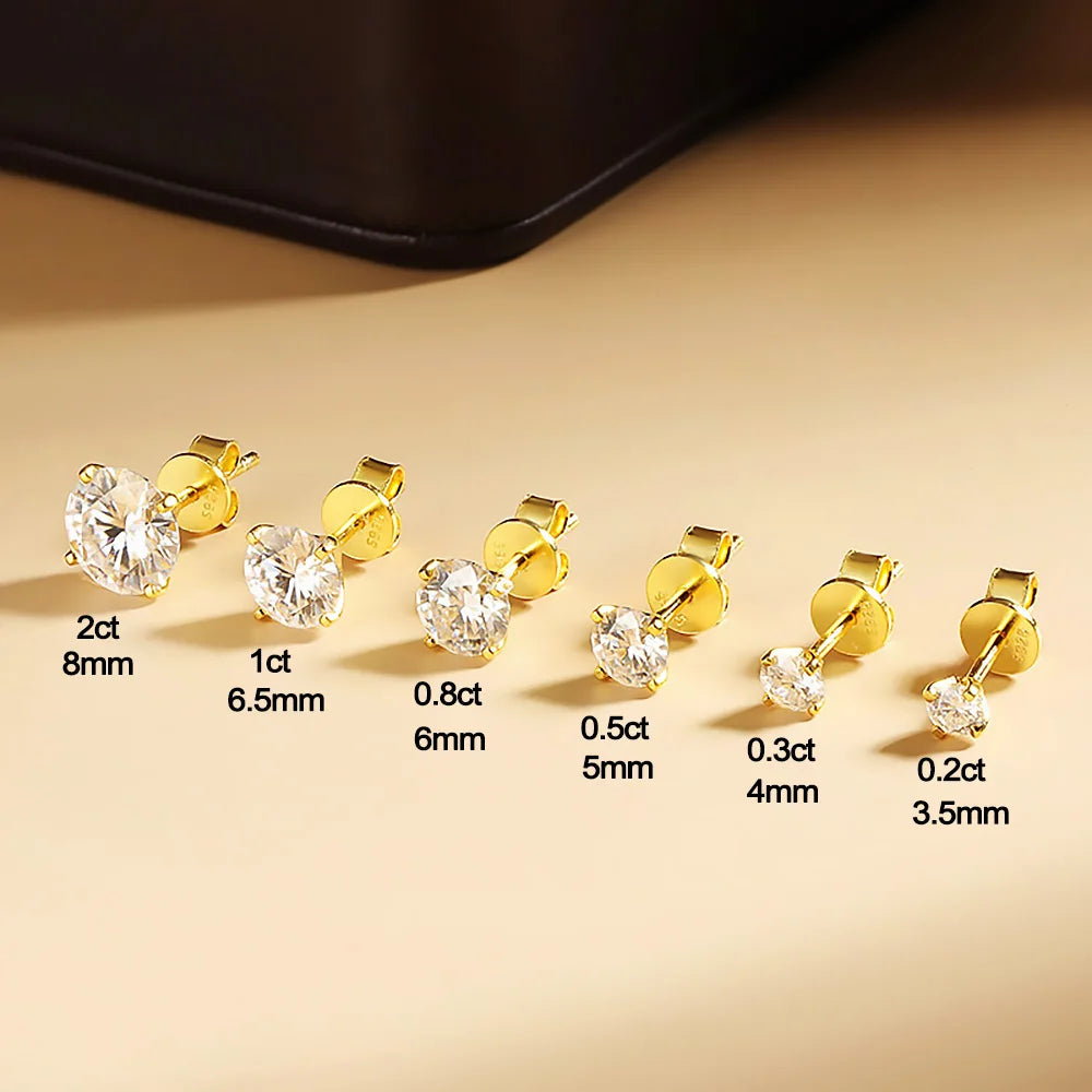Moissanite Stud Earring Round D Color Diamond 925 Sterling Silver Gold Plated Jewelry