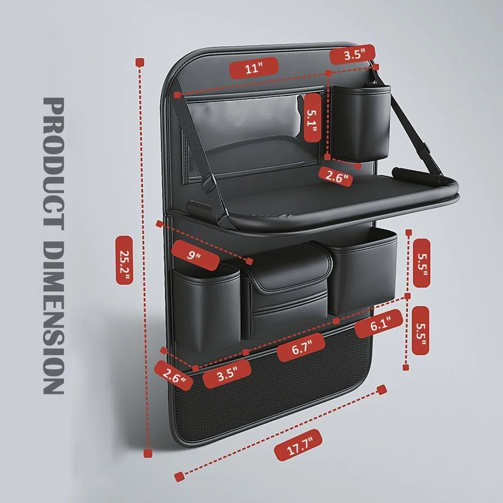 Car Seat Back Storage Bag 6-Pocket with Foldable Table Seat Back Protectors Waterproof  Anti-Kick Pad For Car Essentials