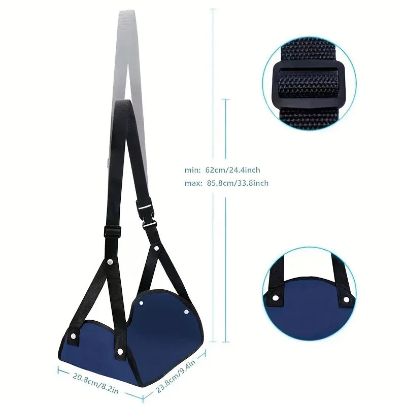 Portable hammock footrest with adjustable shoulder straps, perfect for travel accessories and easy to carry