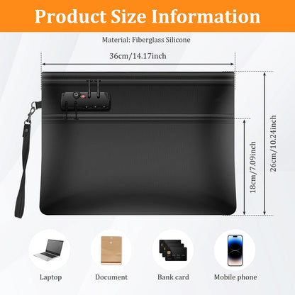 6400℉ Fireproof Document Bag with Lock Dual-Zip Compartments Fireproof Money Bag 12 Layers Heat Insulated Fireproof Bag Protect